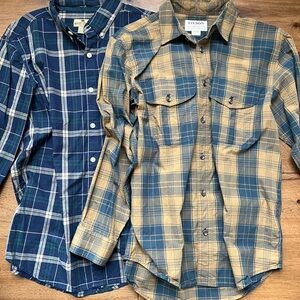 Lot of Two Shirts. Filson Men's Tan/ Blue Plaid Buffalo Jackson Navy/Green Plaid